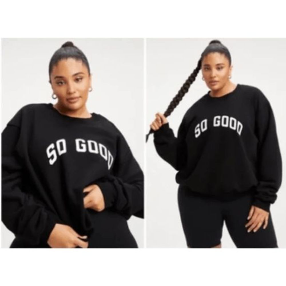 Good American  So Good Boyfriend Crewneck Sweatshirt Black SZ 2 (M) NWT $90